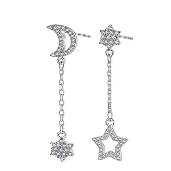 Hot Müüa Uus Mood Läikiv Tsirkoon Star Moon Disain 925 Sterling Silver Kõrvarõngad Naistele Ehted Kingitus Hulgimüük