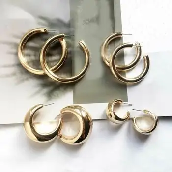 Kulla Värvi Hõbeda Värvi Metallist Kõrvarõngad Naistele Pulm Geomeetriline Ring Ringi Avaldus Earing Ehted Kõrvarõngad