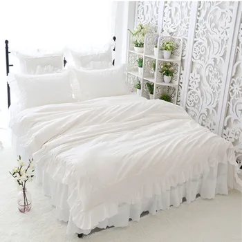Uus suur pits printsess voodipesu komplekt queen size elegantne Tikand ruffle tekikott 100% puuvill voodi set home romantiline voodi lehel
