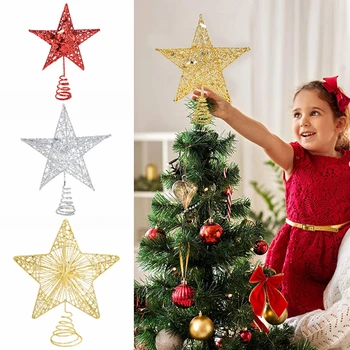 Õõnes Sparkle Star Toppers Jõulupuu Torukübar Kuld, Hõbe, Punane Xmas Tree Ornament jaoks on Jõulud Uue Aasta Pidu Puulatv Decor